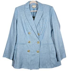 Tuckernuck Diana Blazer Womens XLarge Chambray Double Breasted Boxy Classic